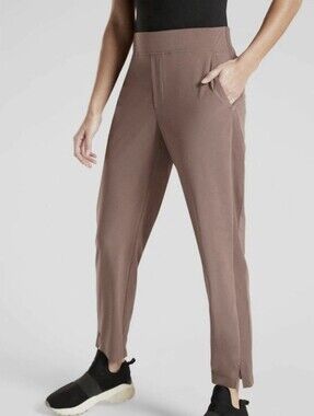 Athleta Brooklyn Ankle Pant Pull On Side Ribbed  Brown Athleisure Size 6